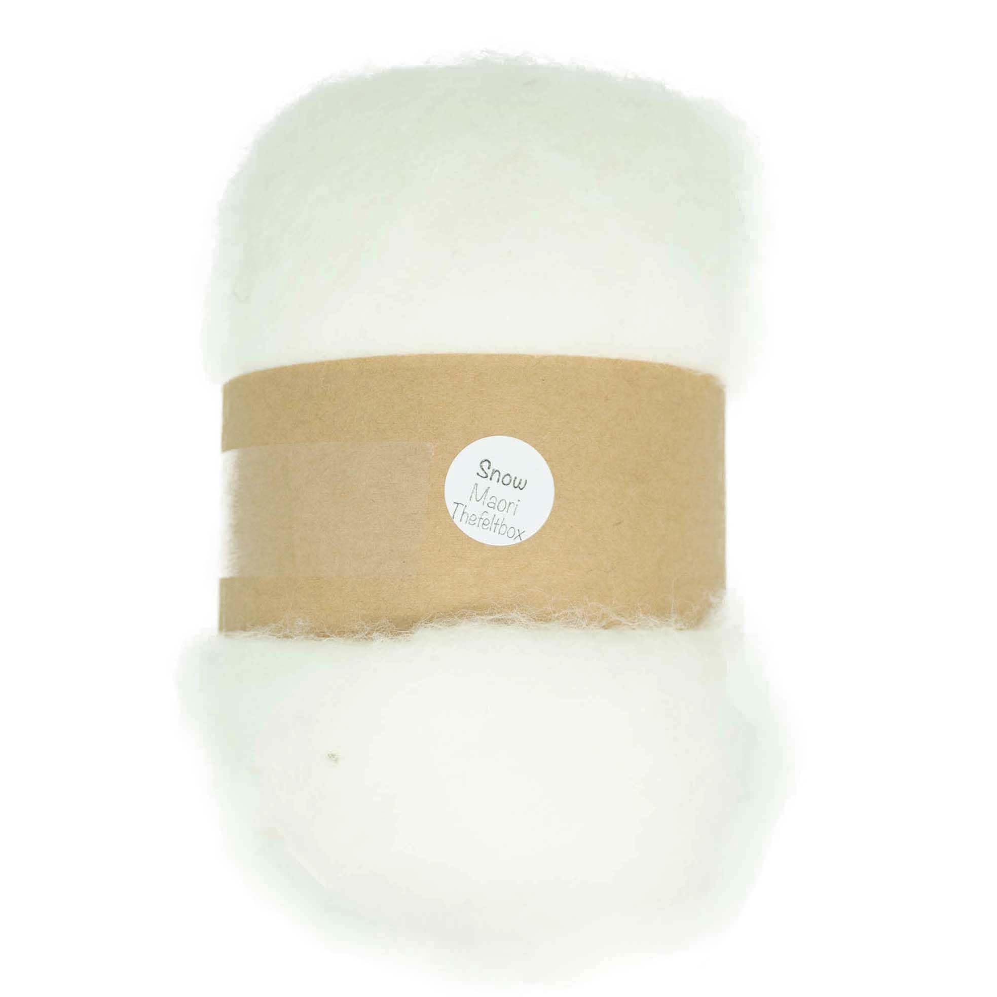The Felt Box White Carded Wool for Needle Felting – Snow DHG Maori 100g – Short Coarse Fibre Batt for Core Wool, Animals & 3D Projects