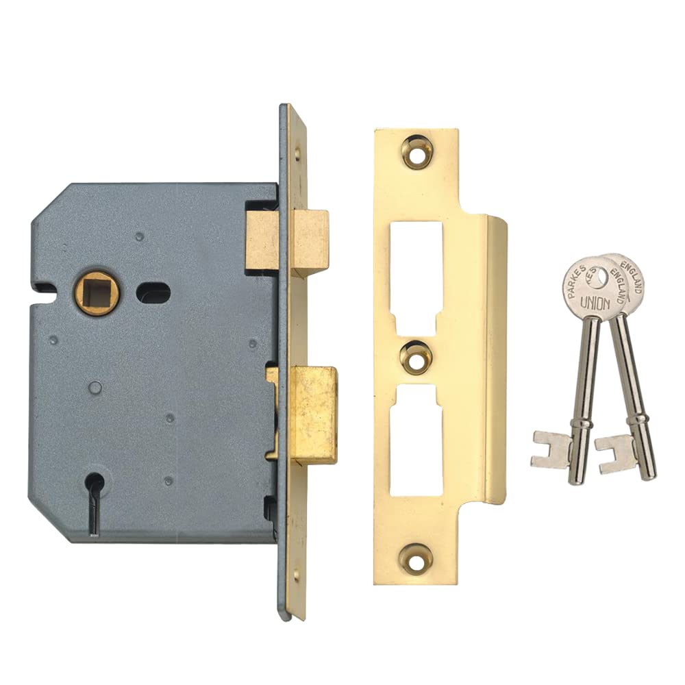 Union Locks 2277 3 Lever Mortice Sash Lock 77.5mm - Polished Brass (Boxed)