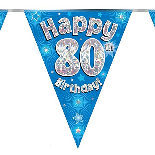 80th Birthday Blue Birthday Party Flag Banner Bunting Age 80
