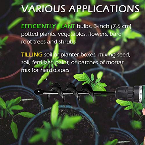 SuperThinker Auger Drill Bit, Garden Plant Flower Bulb Auger Rapid Planter for Planting Bulb Seedlings&Bedding Plant Auger for 3/8" Hex Drive Drill Earth Auger Drill Fence Post Umbrella Hole Digger