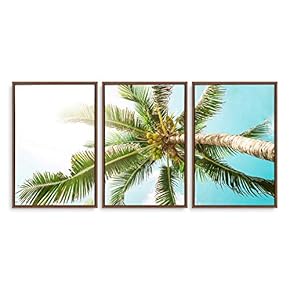 3 Piece Framed Canvas Wall Art for Living Room, Bedroom Vintage Tropical Palm Trees Canvas Prints for Modern Home Decoration Ready to Hang - 16"x24"x3 Panels