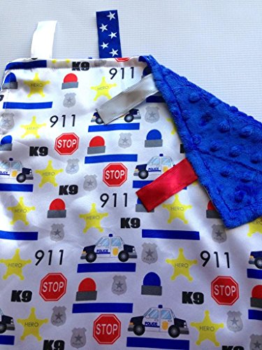 Sensory Baby Tag Blanket, Police Officer, Policeman Blanket 14x18 Lovey - Thumbnail 7