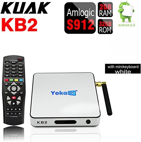 KUAK KB2 Android TV Box Amlogic S912 Octa Core Android 6.0 2GB RAM 32GB ROM Streaming Media Player with White Wireless Mini Keyboard