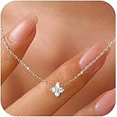 Gold Plated Four Necklace CZ Leaf Pendant Necklace for Women Lucky Four Flower Pendant Necklace S925 Sterling Silver Dainty Simple Chain Leaf Choker Birthday Jewelry for Mom Daughter Wedding Valentine's Day Jewelry