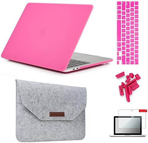 MacBook Pro 15"(2016 &amp; 2017 Release)Hardshell Case &amp; Felt Sleeve[5 in 1 Bundle] with Screen Protector,Keyboard Cover &amp; Dust Plug for Latest MacBook Pro 15" A1707 w/Touch Bar Touch ID - Rose Pink