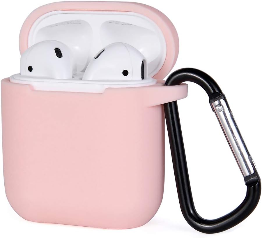 Miso Compatible for AirPods Case with Keychain, Shockproof Protective Premium Silicone Cover Skin for AirPods Charging Case 2 & 1 (AirPods 1, Pink)
