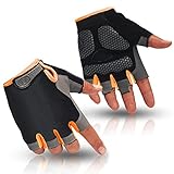 HuwaiH Cycling Gloves Men's/Women's Mountain Bike Gloves Half Finger Biking Gloves | Anti-slip Shock-absorbing Gel Pad Breathable Cycle Gloves (Black Orange, Large(Male))