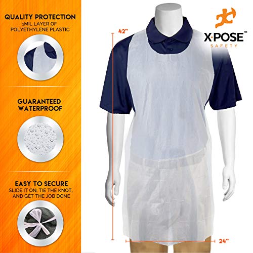 100 White Plastic Disposable Aprons For Cooking, Painting and More