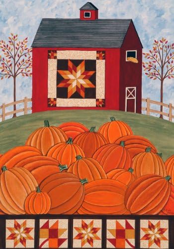 Amazon Com Fall Harvest Pumpkin Barn House Flag 28 X 40