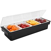 POWLAB Fruit, Veggie & Condiment Caddy with Lid Dispenser Tray Garnish Station for Bartending & Serving Taco (1, 4 Compartment)