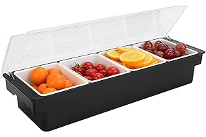 POWLAB Fruit, Veggie & Condiment Caddy with Lid Dispenser Tray Garnish Station for Bartending & Serving Taco (1, 4 Compartment)