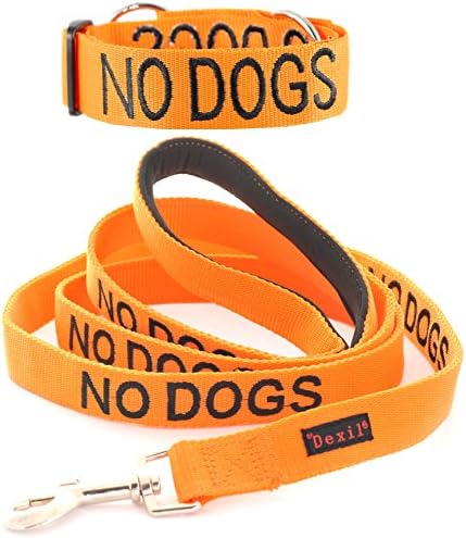 NO DOGS Orange Color Coded L-XXL Semi-Choke Dog Collar and 2 4 6 Foot Padded Leash Sets (Not Good With Other Dogs) PREVENTS Accidents By Warning Others of Your Dog in Advance (Collar + 4 Foot Leash)