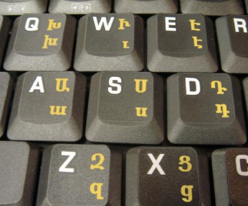 ARMENIAN KEYBOARD STICKERS WITH YELLOW LETTERING ON TRANSPARENT BACKGROUND