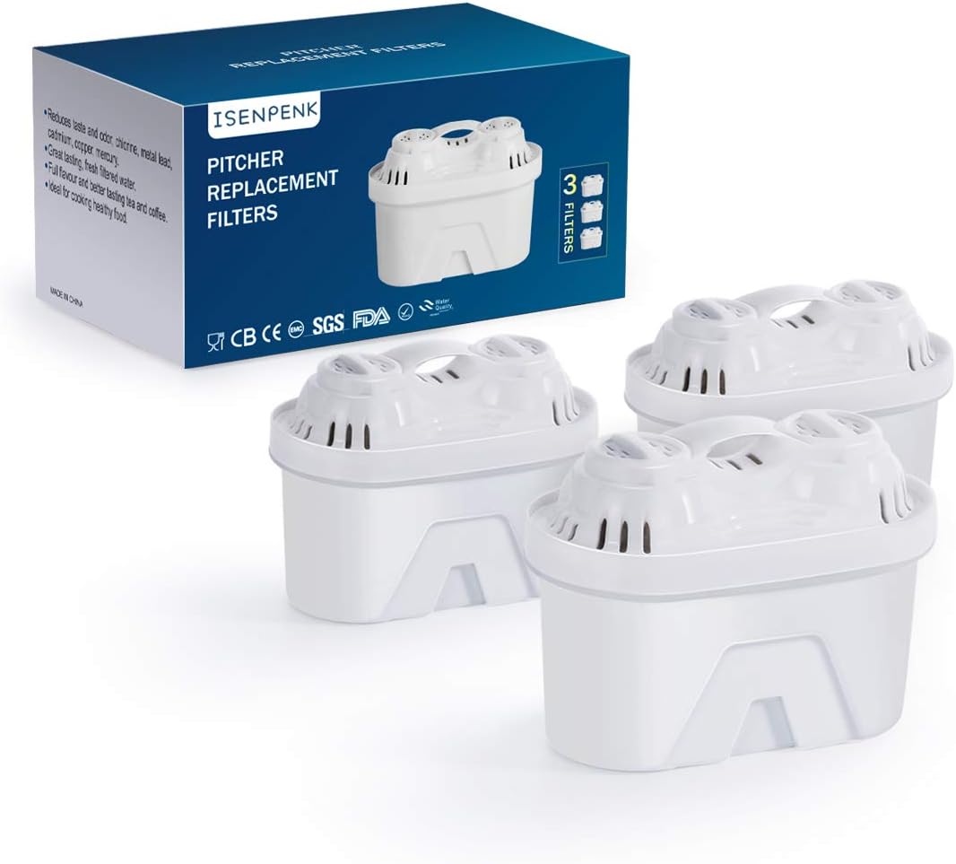 ISENPENK BPA-Free Water Filter Replacement Kit Compliant with Water Jug, Eliminate Chlorine, Odor and Heavy Metals Pack of 3 Lime