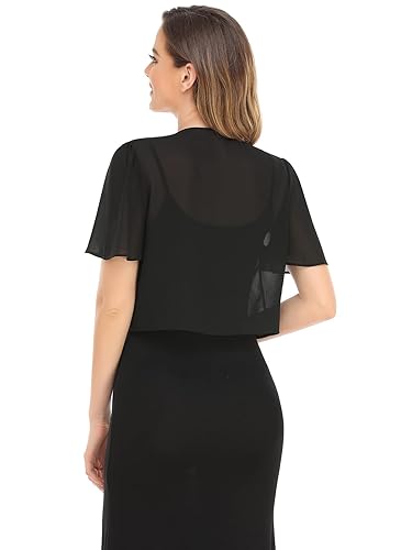 Women Black Bolero Shrug Soft Chiffon Open Front Sheer Short Sleeve Cropped  Cardigans for Evening Dress(Black,M) in Kenya
