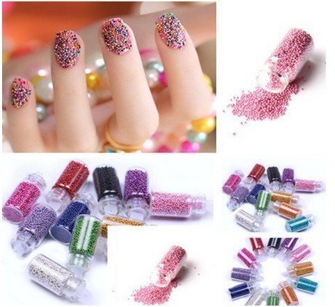 Jovana 12 Colors Attractive Lady Bottle with Beautiful Silver Plastic Bead Nail Art Accessories
