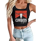YHHR Women's Cowgirl Country Concert Sleeveless Cropped Tank Top Summer Casual Cowboy Shirt Western Graphic Top Cute Outfit