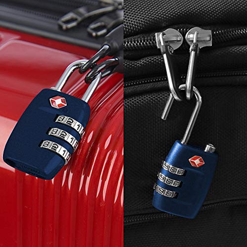 DanziX TSA Approved Lock and 4 Colors Stainless Steel Safety Tether,3-Dial Combination Travel Luggage Lock with Lanyard Security Cable for Protect Your Different Sizes of Suitcase,Baggage-Deep Blue