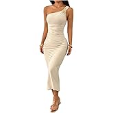 Floerns Women's Elegant One Shoulder Midi Dress Sleeveless Party Wedding Guest Dresses