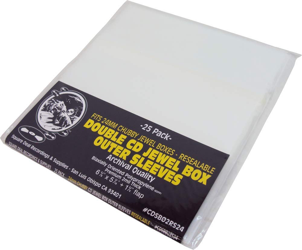 (25) CD Resealable Outer Sleeves - Oversize - Fits Chubby 24mm CD Jewel Boxes - Super Clear, Archival Quality, Premium 2 mil Thick #CDSB02RS24