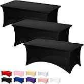 Fixwal 3 Pack Black Table Cloth for 6FT Rectangle Tables, Rectangular Tablecloths Stretch Spandex Fitted Table Covers 6FT for Parties, Trade Shows, Banquet, Weddings, Buffet, Graduation Decorations