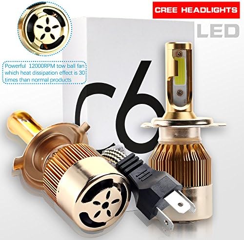 RCJ LED Headlight H4 HB2 9003 120W Car Conversion DRL Headlamp Hi/Low Beam Bulbs Lamp Kit 6000K 9000LM Cool White COB Chips Super Bright - 3 Year Warranty(a pair)