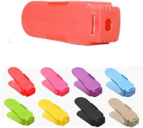 Shoe Slots Organizer, Hmlai Double Shoe Rack Multi-Colored Display Organizer Space-Saving Plastic Rack Storage,8 Colors (Red)