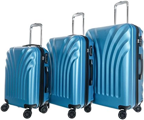 WhalePassing hardshell suitcase with TSA lock and super spinner, 3 piece luggage set (Blue-Y-pattern)