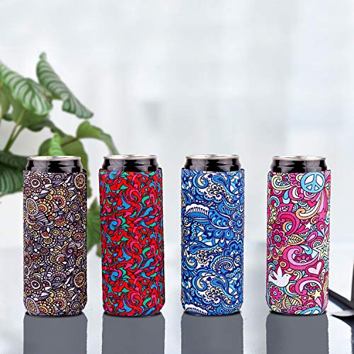 Slim Can Sleeves - Neoprene Bottle Insulator Sleeve Set of 4 Can Beverage Coolers for 12oz Energy Drink & Beer Cans (Multicolor)