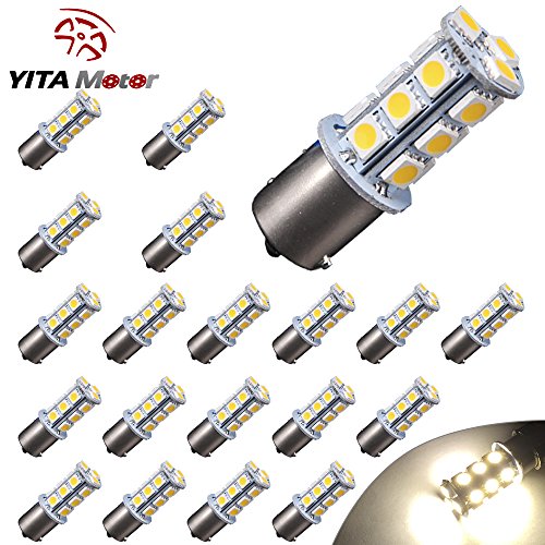 YITAMOTOR 1156 BA15S 1141 1003 18-SMD LED Car RV Camper Interior Bulb Tail Backup Reverse LED Lights 5000K Light-Warm White (Pack of 20)