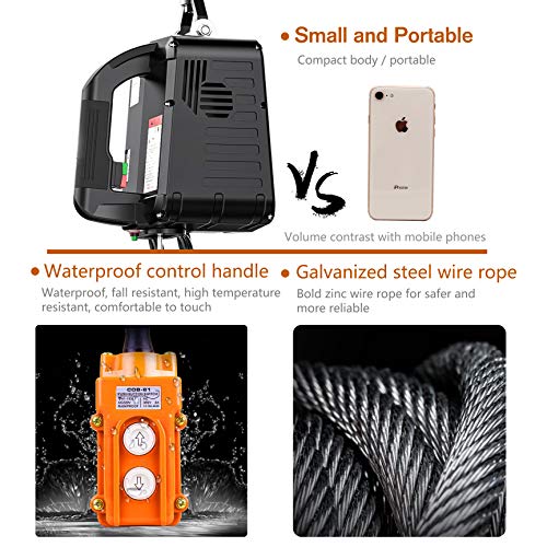 NEWTRY 1,100lb Electric Hoist with Wire Remote Control 16ft/min, 110/120 Volt 25ft Portable Electric Winch w/Straps - Image 6