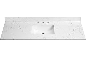 MARBBNEST 60"x22" Bathroom Vanity Top Engineered Stone Vanity Top Single Bowl Sink 8 Inch Faucet Hole Spacing with Backsplash Countertops for Bathroom
