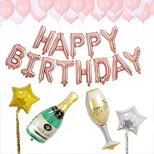 Sharlity Champagne Birthday Balloon Set Bottle Goblet Stars Balloons with Paper Tassels and Air Pump for Birthday Party Decoration - Thumbnail 3