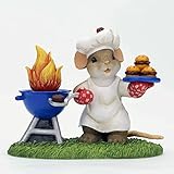 Charming Tails King of the Grill Mouse with BBQ Grill and Hamburgers Figurine