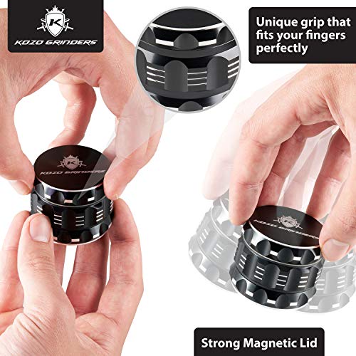 Kozo Best Herb Grinder [Upgraded Version]. Large 4 Piece, 2" Black