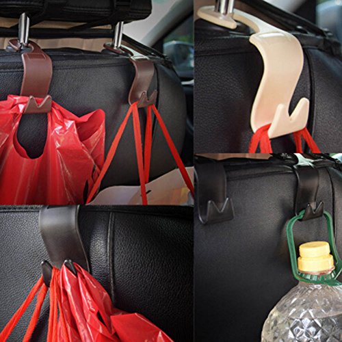 Follicomfy Car Headrest Hanger Auto Universal Organizer Back Seat Storage Hooks (Set of 4,Brown) - Thumbnail 4