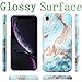 A-Focus Compatible with iPhone XR Case, Glossy Blue Green Marble Rock Stone IMD Design Protective Shock Proof Flexible Slim Rubber Silicone Case for iPhone XR 2018 6.1 inch Glossy Yellow Blue