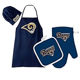 Pro Specialties Group Los Angeles Rams NFL Barbeque Apron, Chef's Hat and Pot Holder Deluxe Set