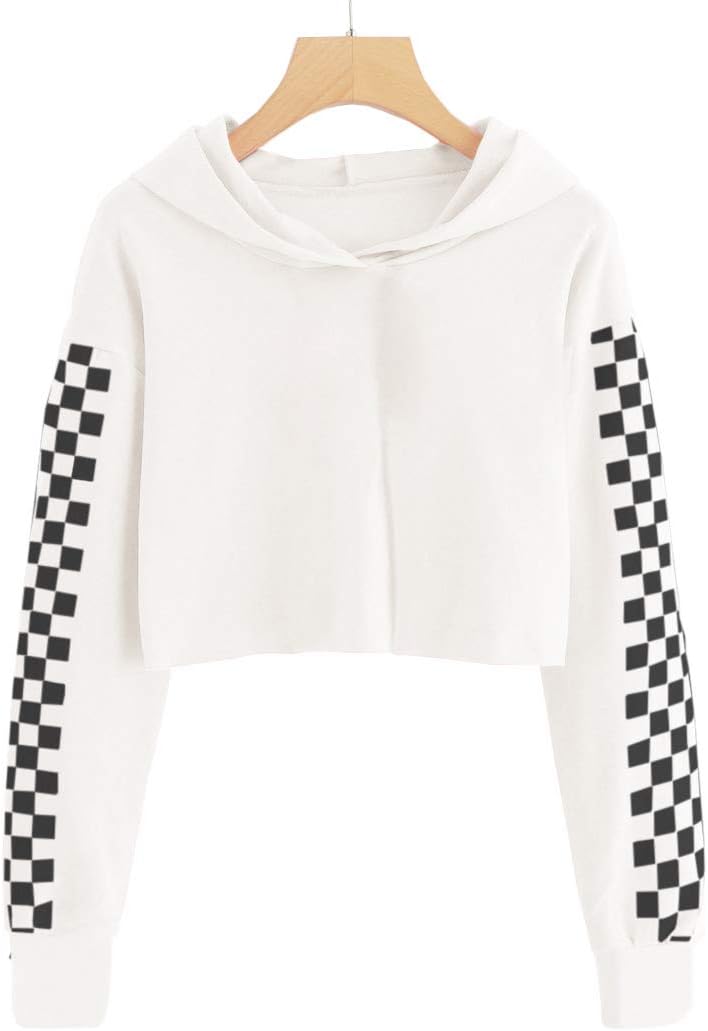 Imily Bela Kids Crop Tops Girls Hoodies Cute Plaid Long Sleeve Fashion Sweatshirts