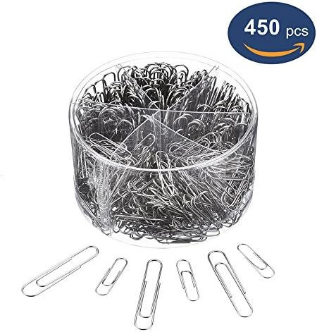 Paper Clips, OUHL 450 Pieces Silver Paperclips Assorted, Medium 28mm and Jumbo Sizes 50mm, Office Clips for Work School Home Use