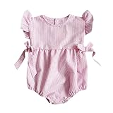 Baby Boys Girls Sunsuit Ruffled Rompers Striped Clothing Jumpsuit Rompers (Age:3-9M, hot pink)