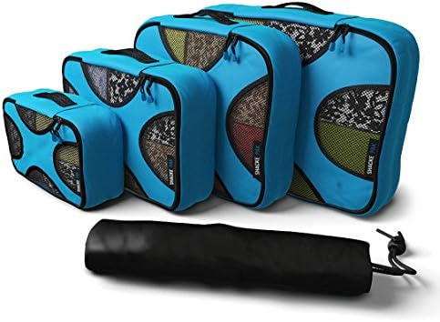 Travel Packing Organizers - Clothes Cubes Shoe Bags Laundry Pouches For Suitcase Luggage, Storage Organizer 5 Set Color Blue