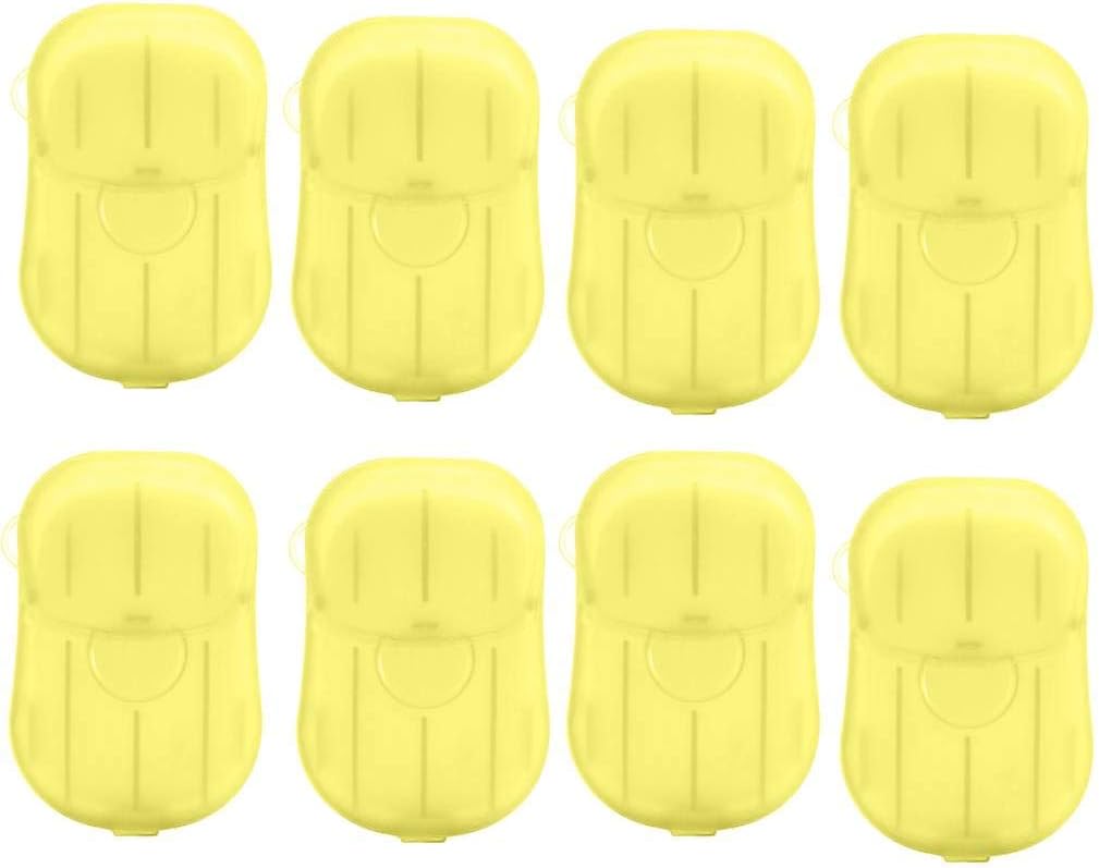 Pack of 8 Portable Disposable Soap Sheets Travel Hiking Washing Hand Bath Toiletry Paper Soap Sheets Hand Washing Tablets (yellow)