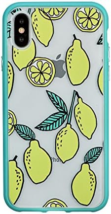 CTUNES iPhone X Case, Translucent Plastic Hard Back Plate Soft TPU Bumper Case Tropical Palm Tree Leaves Fruit Plants Design Printed Mint Green Frame Cover Case for iPhone 10/iPhone X 5.8" - Lemon
