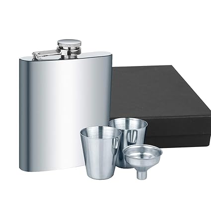 TULMAN Liquor Hip Flask with Funnel & 2 Shot Glass - Silver - 56 Ounce(7 Oz)