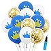 36 Pcs Birthday Party Royal Blue Crown Pattern and Gold Confetti Balloons for Kids Birthday Party, Baby Shower, Festival Party Decorations (Prince Crown Balloons)