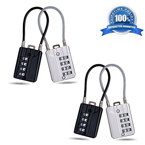 SEPOX Resettable Combination Travel Padlock, 4 Digit Cable Lock for Suitcase, Travel Bag, and Gym Lockers, Filing Cabinets, Toolbox, Case, —Silver/Black Pack of 4 - Thumbnail 2