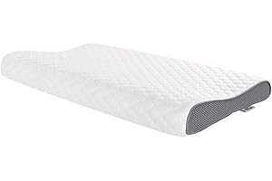 SUQ I OME Slim Sleeper-Ultra Thin Memory Foam Pillow for Sleeping,Thin & Low Cervical Profile,Ultra Firm, for Neck Pain,Stomacher, Back and Side Sleeper, 23.6x13.7x2.4/1.9 inch,Grey+White