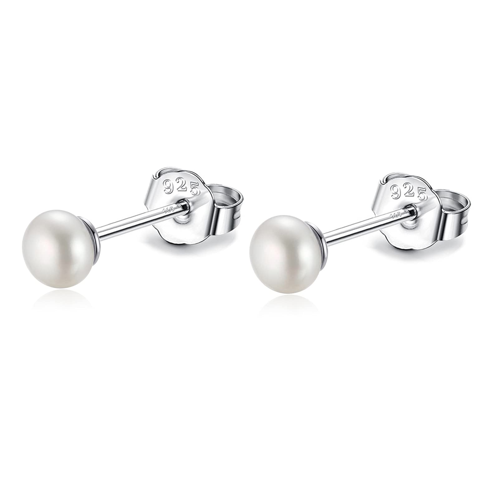 4-5mm Real Freshwater Cultured Pearl Earrings 925 Sterling Silver Gold Tiny Small White Button Pearl Studs Earrings