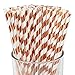 Just Artifacts 100pcs Premium Striped Paper Straws (Striped, Metallic Rose Gold)